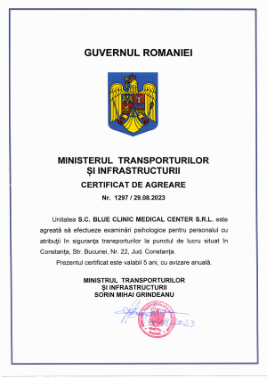 CERTIFICAT DE AGREERE - PSIHO FV-1